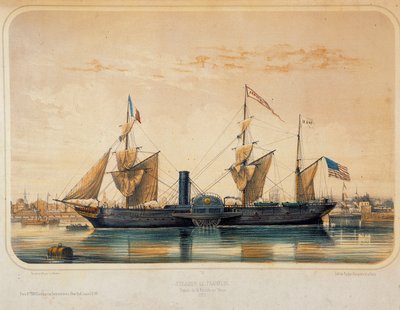 ル・アーブルのフロリダ湾に浮かぶ蒸気船「ザ・フランクリン」。ルイ・ルブルトン（？-1866）による図面 作： Louis Le Breton