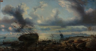 モーヴェ運河におけるコルベットの座礁、トーレス海峡 1843年（油彩・カンヴァス） 作： Louis Lebreton