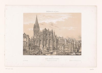 カーンの聖ペテロ教会の後陣の眺め カーン (Abside de St. Pierre)。 Vue Prize de la rue des Quoris (オブジェクトのタイトル) 現代フランス（シリーズタイトル） La France de nos jours (オブジェクトのシリーズ タイトル) 作： Louis Le Breton