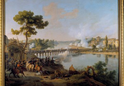 第一次イタリア遠征（1796年～1797年）中のロディ橋の戦い（1796年5月10日）で指揮を執るボナパルト将軍 ルイ・フランソワ・ルジューヌ（1775年～1848年）による絵画 19世紀 日。1,85 x 2,40 m 作： Louis Lejeune