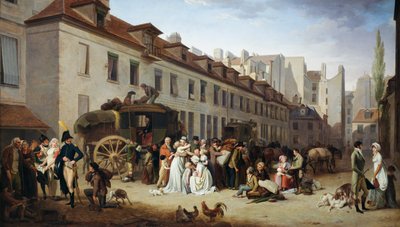 メサジェリの中庭に到着した駅馬車 作： Louis Leopold Boilly