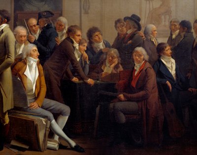 画家ジャン・バティスト・イサベイ（1767-1855）のアトリエで出会ったアーティストたち。アンヌ・ルイ・ジロデ・ド・ルーシー＝トリオソン（Anne-Louis Girodet de Roucy Trioson 作： Louis Leopold Boilly