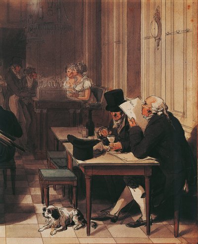 1815年頃のカフェの内装、ルイ・レオポルド・ボワイ作、デッサン 作： Louis Leopold Boilly