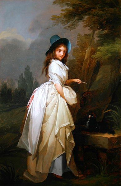 犬と遊ぶ女性（油彩・キャンバス） 作： Louis Leopold Boilly