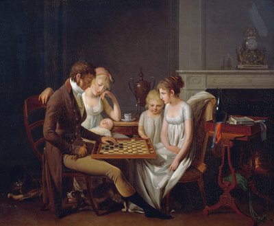 家族でチェッカーゲームをしている絵、1803年頃、ルイ・レオポルド・ボイ（1761-1845）作、油彩・キャンバス、フランス 作： Louis Leopold Boilly