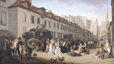 パリのノートルダムデヴィクトワール通りのターミナルに駅馬車が到着 作： Louis Leopold Boilly
