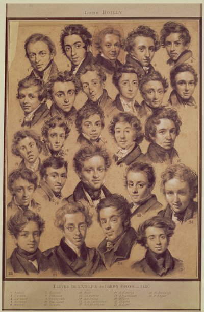 アントワーヌジャングロ（1771-1835）1820（木炭と紙に書かれたチョーク）のスタジオからの25人の生徒 作： Louis Leopold Boilly