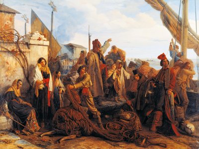 アドリア海を出発する漁師たち 作： Louis Leopold Robert