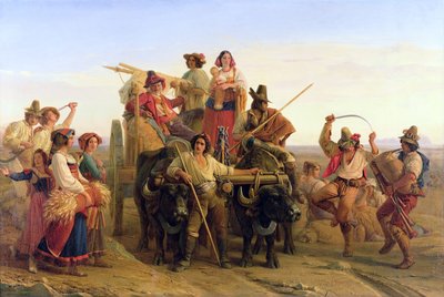 1830年のポンティーネ湿地への収穫者の到着 作： Louis Leopold Robert