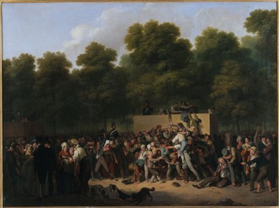 フランス：国王の誕生日を記念してシャンゼリゼ通りでワインと食べ物が配られる 作： Louis Leopold Boilly