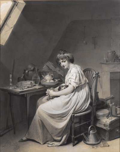 Louis-Léopold Boilly - 犬を連れた少女 作： Louis Leopold Boilly