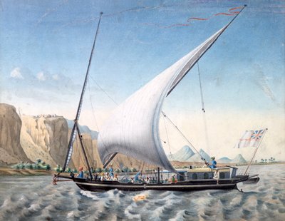 ヌビアのイブリム、ナイル川のボート」1827年～1829年 作： Louis M. A. Linant de Bellefonds,