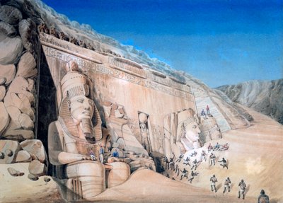 「ラムセス 2 世の大神殿、アブ シンベルの発掘」、1819 年 作： Louis M. A. Linant de Bellefonds,