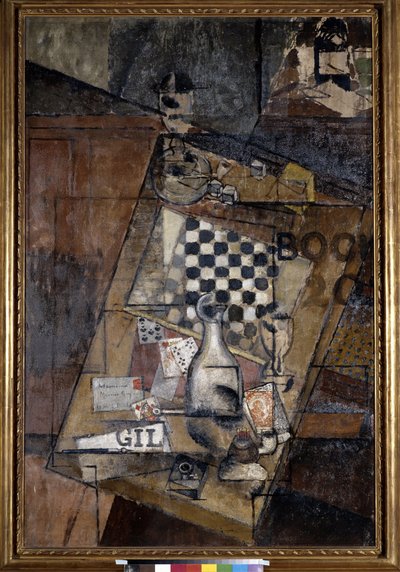 チェスのある静物。 Louis Marcoussis（1878-1941）として知られるLouis Markusによる絵画 作： Louis Marcoussis