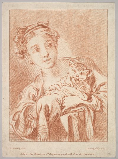 猫を抱いた少女、1769年。 作： Louis Marin Bonnet
