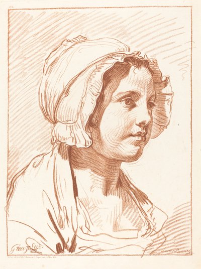 帽子をかぶった若い女性の頭部、1764年以前。 作： Louis Marin Bonnet