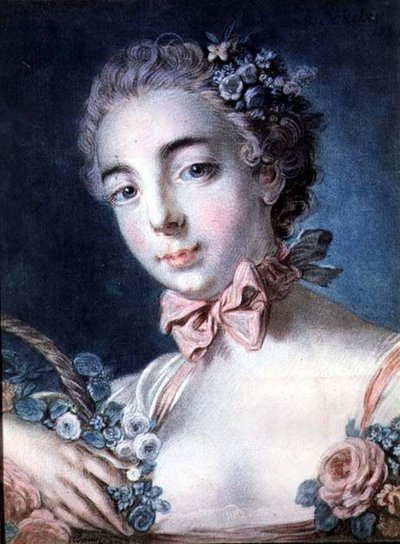 ブーシェの娘であるボーディオン夫人の肖像「花のテート」（ブーシェのデッサンに基づく 作： Louis Marin Bonnet