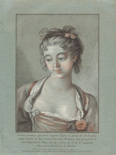 見下ろす若い女性のバスト 作： Louis Marin Bonnet after François Boucher