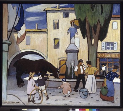 黒い馬のいるトレットの噴水 ルイ・マチュー・ヴェルディラン（1875-1928）による絵画 20世紀 必須の言及：プロヴァンス、マルセイユのコレクション財団 作： Louis Mathieu Verdilhan