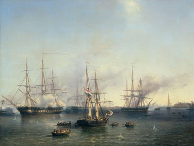 1821 年 6 月 24 日、デ コック中将によるインドネシアのスマトラ島パレンバンの征服 作： Louis Meijer (signed by artist)