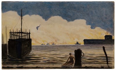 桟橋の少女、c。 1900年。 作： Louis Michel Eilshemius
