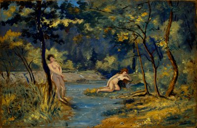 立っているニンフと寝ているニンフ」1908年 作： Louis Michel Eilshemius