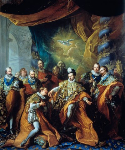 ヘンリー3世による聖霊の騎士団（聖霊の騎士団）の制度 ルイ・ミシェル・ファン・ロー（1707-1771）による絵画。18世紀。パリ、レジオン・ドヌール美術館 - ヘンリー3世による聖霊降臨祭の儀式ルイによる絵画 作： Louis Michel van Loo