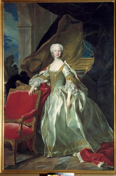 フランス王太子妃スペイン王女マリー・テレーズ（Marie-Therese）ラファエル（1726年～1746年）の全身像。ルイ・ミシェル・ファン・ロー（1707-1771）の絵画 作： Louis Michel van Loo