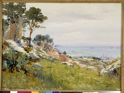 マドラグの高さから見たフリウリ諸島の眺め Louis Nttero (1875-1915) による絵画 必須の言及: プロヴァンス、マルセイユのコレクション財団の敬意 作： Louis Nattero