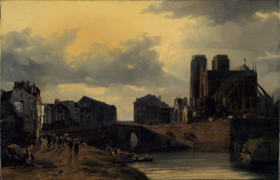 ノートルダム大聖堂とオテル・デュー橋 作： Louis Nicolas Matout