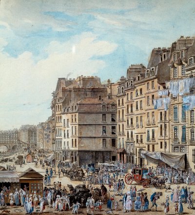 1782年のパリ港のドックでの海上生活 セーヌ川でのペニシェや商業活動。詳細ルイ・ド・レスピナス（1734-1808）によるデッサン 1782年 パリ、カルナヴァレ美術館 作： Louis Nicolas de Lespinasse