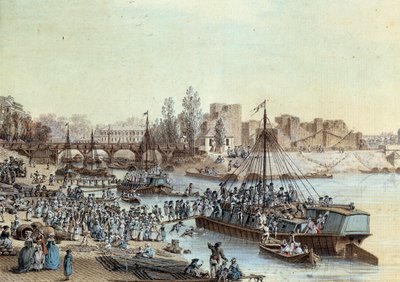 埠頭に到着した乗客を乗せた船。ルイ・ド・レスピナス（1734-1808）による素描 1782年パリ、カルナヴァレ美術館 作： Louis Nicolas de Lespinasse