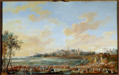 オーストリア継承戦争（1741年〜1748年）。「ルイ15世のモンスへの入城 1747年05月30日」 グアッシュ ルイ・ニコラ・ヴァン・ブラーレンベルグ（1716-1794） 1783年 Sun.0,59x0,94 m - オーストリア継承戦争（1741年〜1748年）。5月30日、モンスにおける国王ルイ15世の入城 作： Louis Nicolas van Blarenberghe