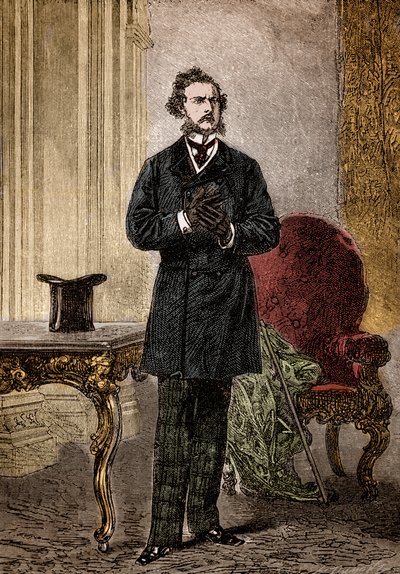1872 年にルイ ポール ピエール デュモン (1822-1882) によって描かれた、ジュール ヴェルヌの小説「80 日間世界一周」の登場人物フィリアス フォッグの肖像 (「80 日間世界一周」の口絵よりフィリアス フォッグ) ジュール・ヴェルヌ作（1 作： Louis Paul Pierre Dumont