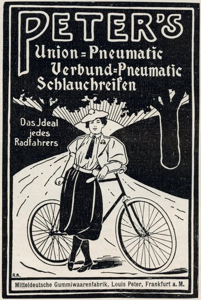 ピーターの空気入り自転車タイヤの広告、1898 年 作： Louis Peter