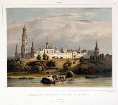 聖シモン修道院 (シメオン)、モスクワ (モスクワのシモノフ修道院の眺め). Louis Pierre Alphonse Bichebois (1801-1850) の作品、水彩で着色された彫刻、19 世紀初頭。 フランスの芸術、風景、古典主義。 州立博物館 作： Louis Philippe Alphonse Bichebois