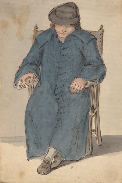 長い青いコートで眠っている男 作： Louis Philippe Boitard