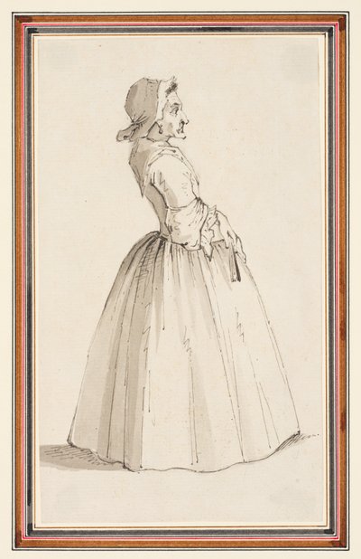 立っている女性、右向き （紙に鉛筆、ペン・インク、水彩） 作： Louis Philippe Boitard
