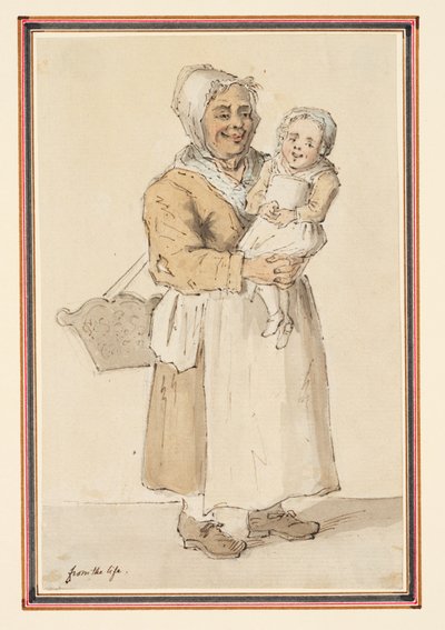 女と子供の習作（鉛筆、ペン・インク、水彩、紙） 作： Louis Philippe Boitard