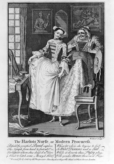 Harlots NurseまたはModern Procuress、パブ。 1750（bw彫刻） 作： Louis Philippe Boitard