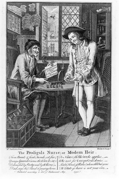 放浪者のナースまたは現代の相続人、パブ。 1750 作： Louis Philippe Boitard