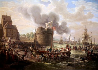 1786年6月23日、シェルブール港の作業場を視察する国王ルイ16世 絵画：ルイ・フィリップ・クレパン（1772-1851） 1786年 パリ、ルーヴル美術館蔵。 作： Louis Philippe Crepin