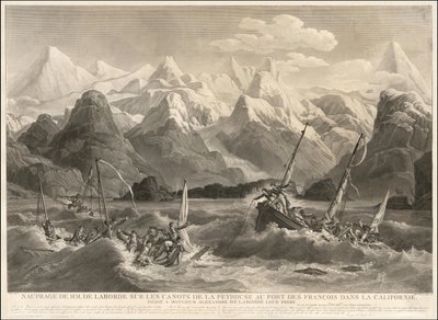 1786年、ラ・ペルーズ探検隊の一員であった2隻の小舟の難破を描いたエングレーヴィング 作： ルイ・フィリップ・クレパン