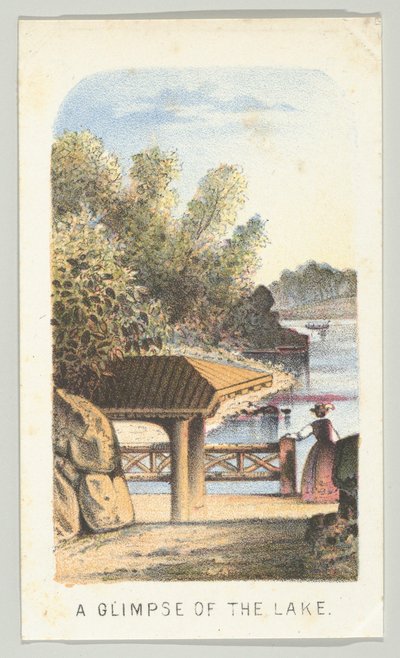 A Glimpse of the Lake」（シリーズ「Views in Central Park, New York, Part 2」より、1864年）。 作： Louis Prang