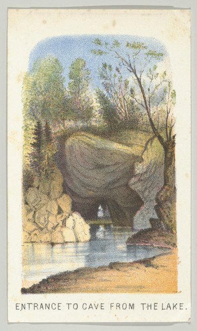 湖からの洞窟への入り口、シリーズ、セントラルパークの景色、ニューヨーク、パート2、1864年. 作： Louis Prang