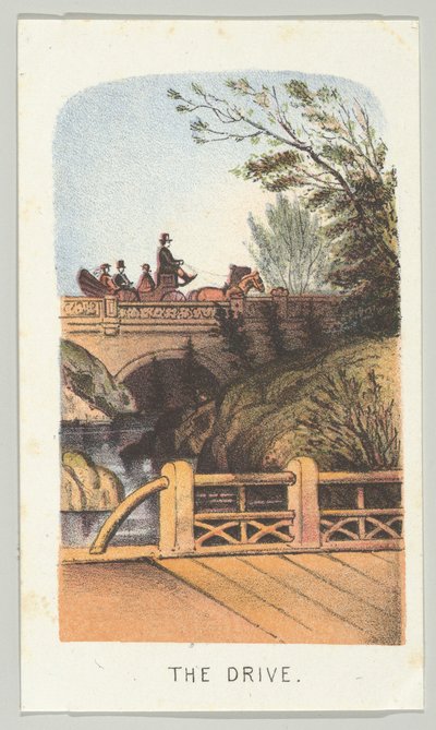 The Drive」（シリーズ「Views in Central Park, New York, Part 2」より、1864年）。 作： Louis Prang