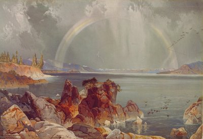 イエローストーン湖、1875年頃（クロモリソグラフ） 作： Louis Prang
