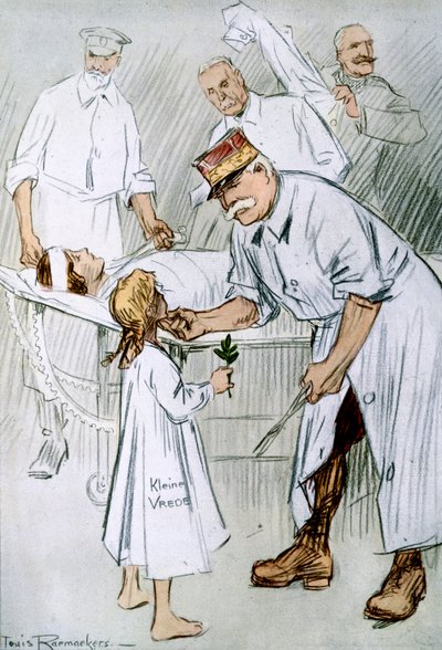 「平和と介入：連合国の手術台におけるドイツ軍国主義」、1916年 作： Louis Raemaekers