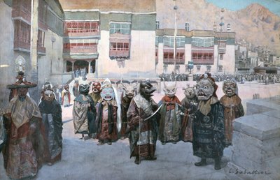 チベット、ヒミス修道院の春祭り（リトグラフ 作： Louis Remy Sabattier