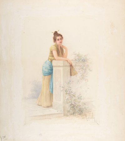 扇風機を持った女性, n.d. 作： Louis Robert Cuvillon